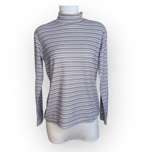 Vtg Polartec Striped Mock Neck Long‎ Sleeve Top Medium
